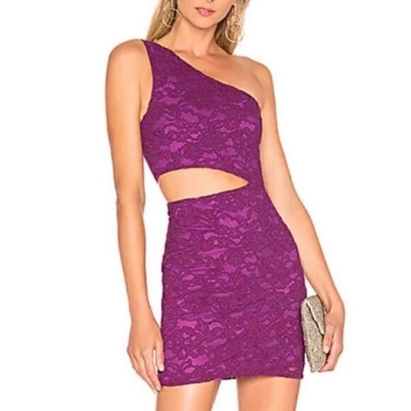 NBD × Naven Elina One Shoulder Waist Cut Out Lace Mini Dress, Magenta Women’s S - Picture 1 of 15